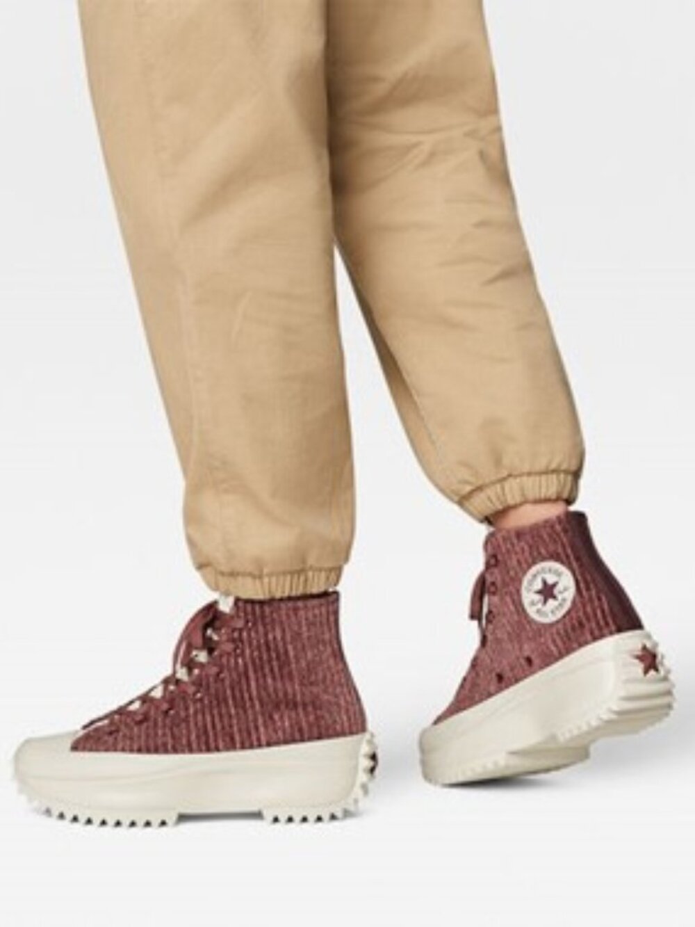 Converse Chuck Taylor Run Star Hike Platform Sneakers High Top Velour Dark Wine